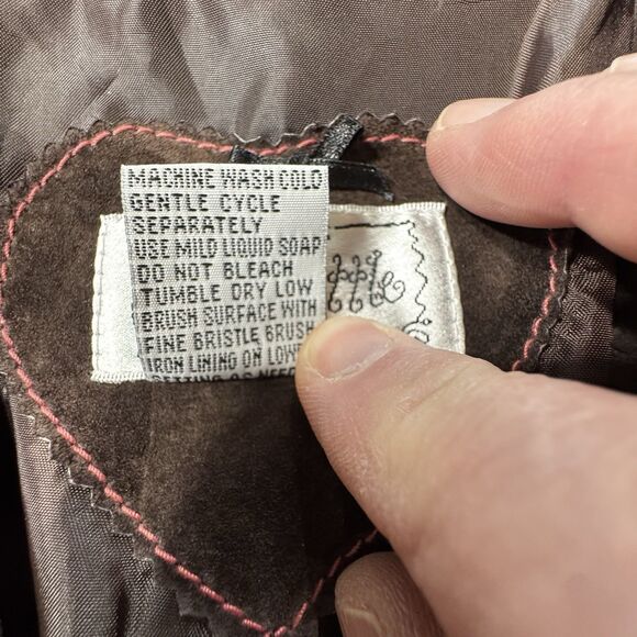 VTG Y2K Live A Little Wms Chocolate Brown Leather Suede Short Jacket L - Picture 4 of 12